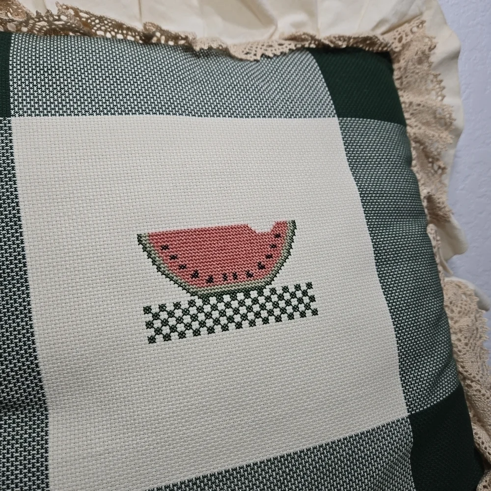 Watermelon Stitched Needlepoint Decirative Throw Pillow Vintage